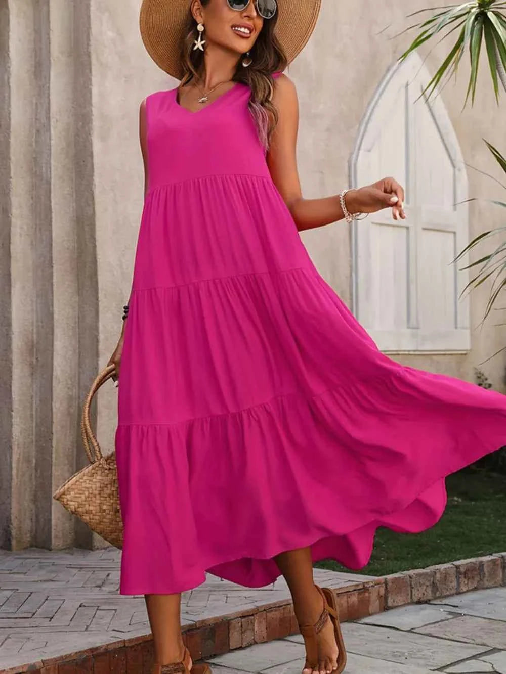 Tiered V-Neck Sleeveless Dress 9baf8996-2a55-4484-9ea2-b50eb674c41d-Max