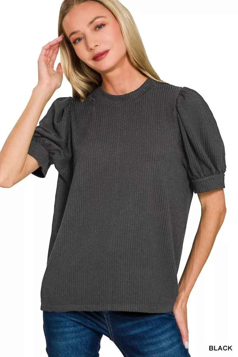 Zenana Raised Rib Puff Sleeve Top BLACK 9bbd0cf4cfc5411aa9b29353e8fbc4a0-Max-Origin
