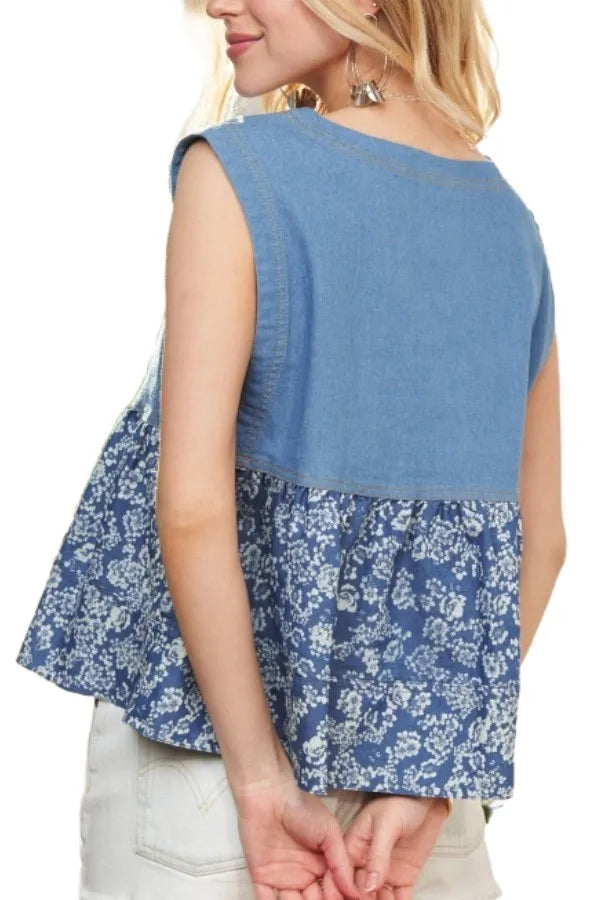 ADORA Sleeveless Denim Contrast Top 9bbdb9409abd406794ffce4df8768315-Max-Origin