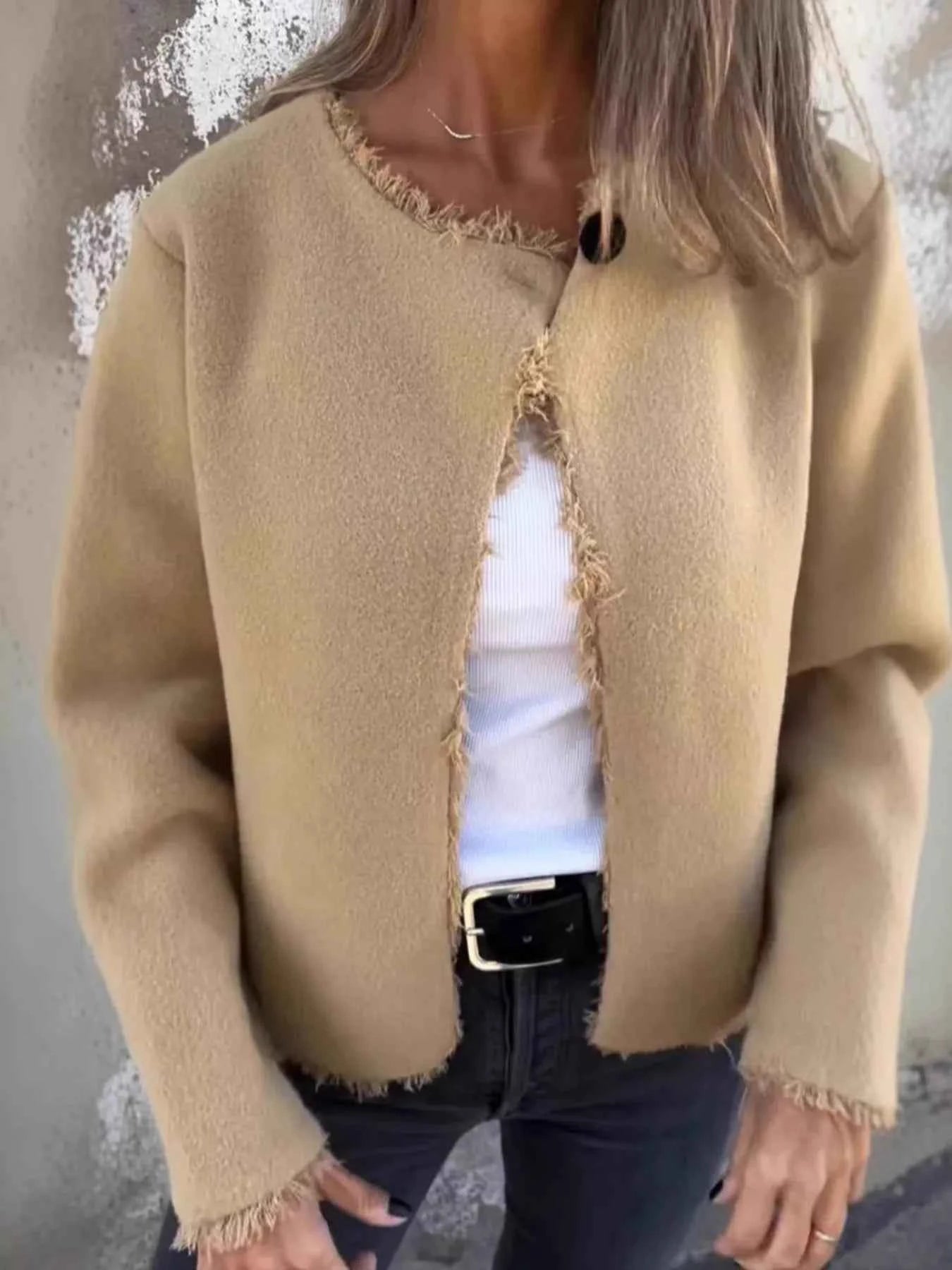 Full Size One Button Frayed Edge Cardigan Plus Size 9bbf44f398d84a79908838a542720332-Max-Origin
