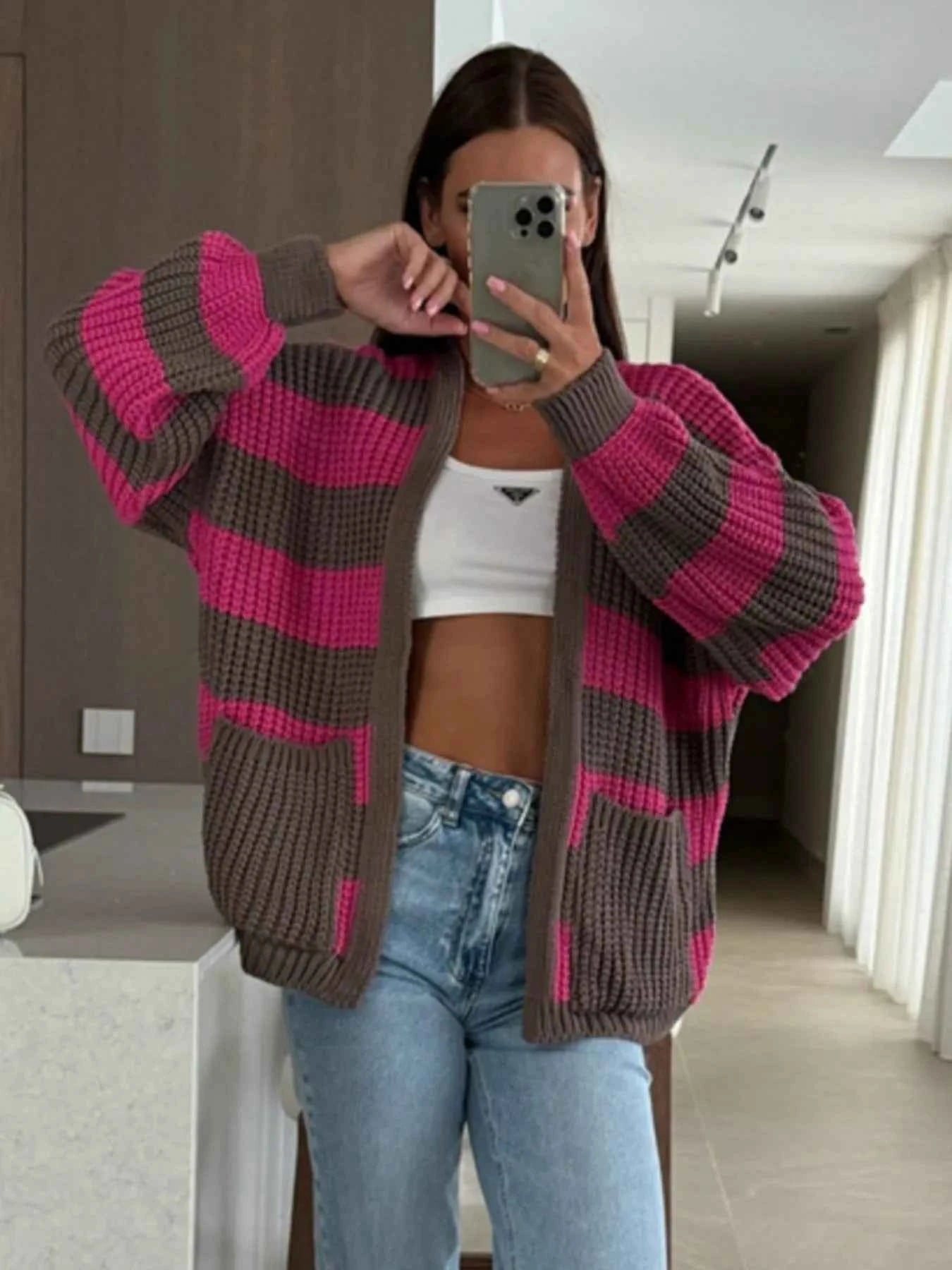 Striped Open Front Long Sleeve Cardigan 9bc05442-eed5-4e71-a541-1c857e366a59-Max-Origin