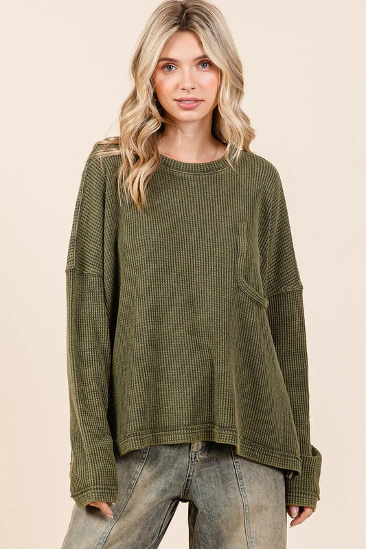 Mineral Wash Cutout Pocket Long Sleeve Waffle Top 9bc07333cf144a57b1e453fd4b5f6cec-Max-Origin