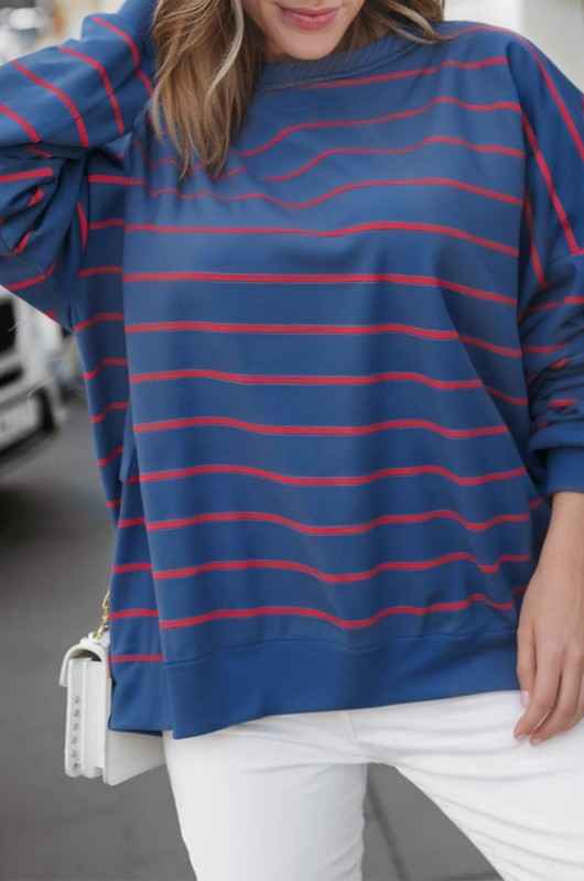 Stripe Overlap Drop Shoulder Pullover Sweatshirt Yellow Stripe 9bc8a253-883a-4b28-8a6d-3e04bdf7d3f6