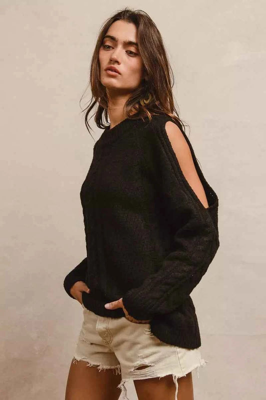 Twist Knitted Open Shoulder Sweater 9bcba2b6-d2b6-4b47-82ca-8fbde4b6316d-Max-Origin
