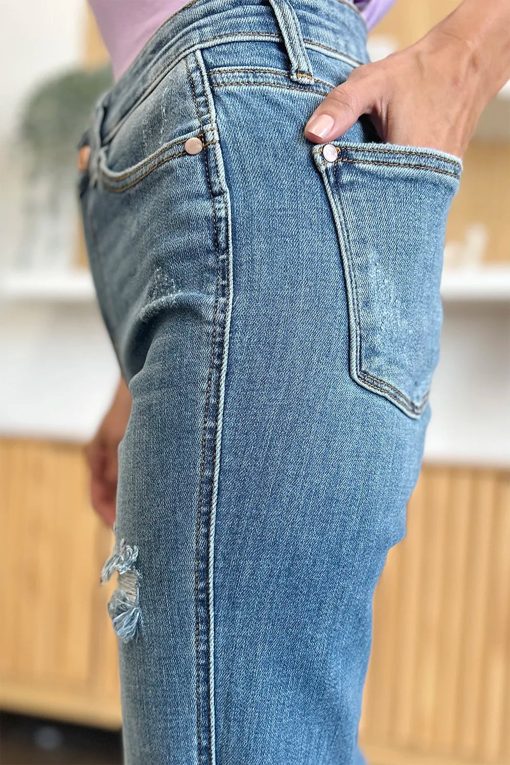 Judy Blue Full Size Distressed Raw Hem Bootcut Jeans 9bd250a2-d38f-495d-a591-31a51047a65b-Max