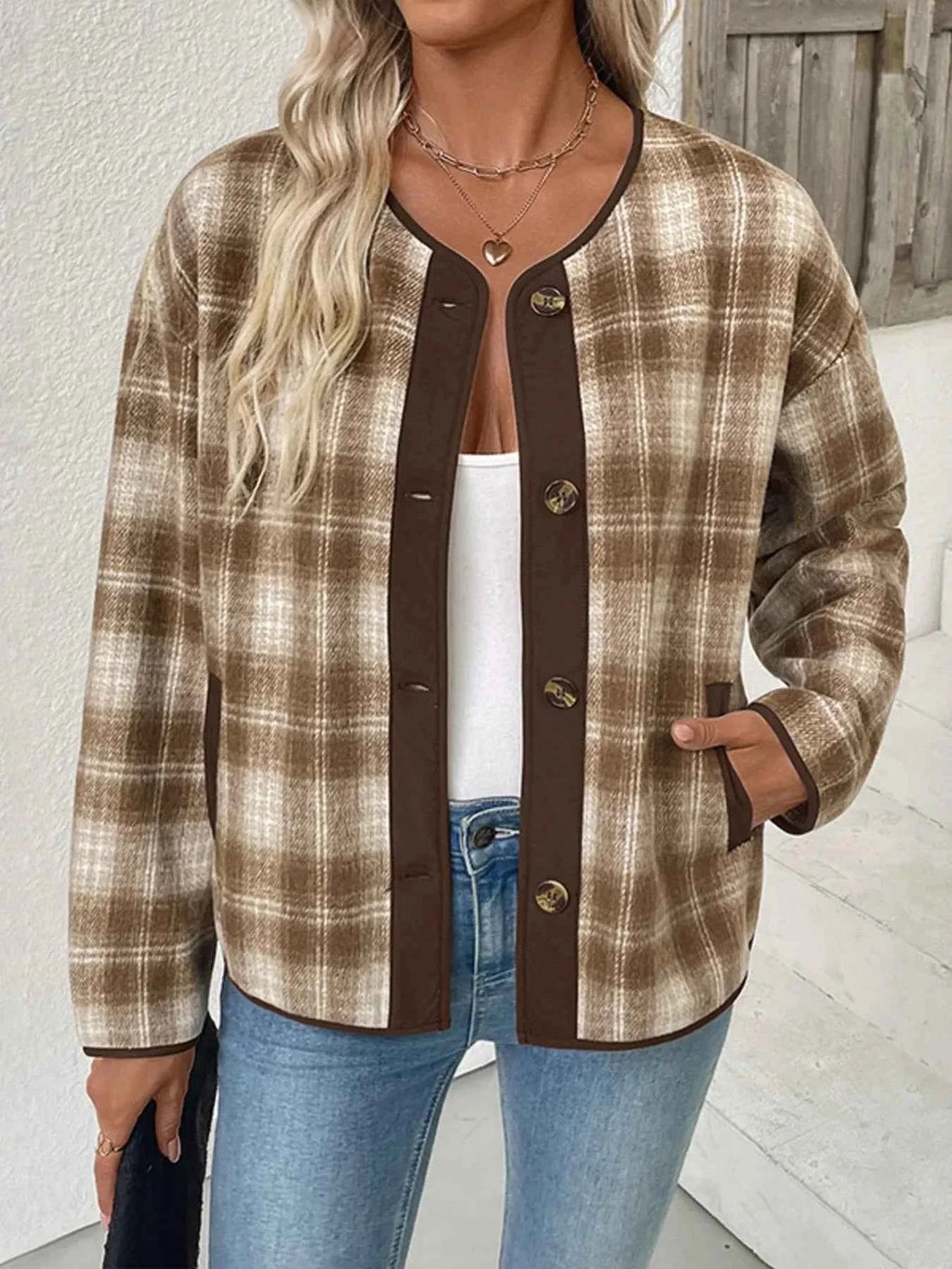 Plaid Long Sleeve Button-Up Jacket 9bd5d46c160f4581bb25f1e6ead31df9-Max-Origin