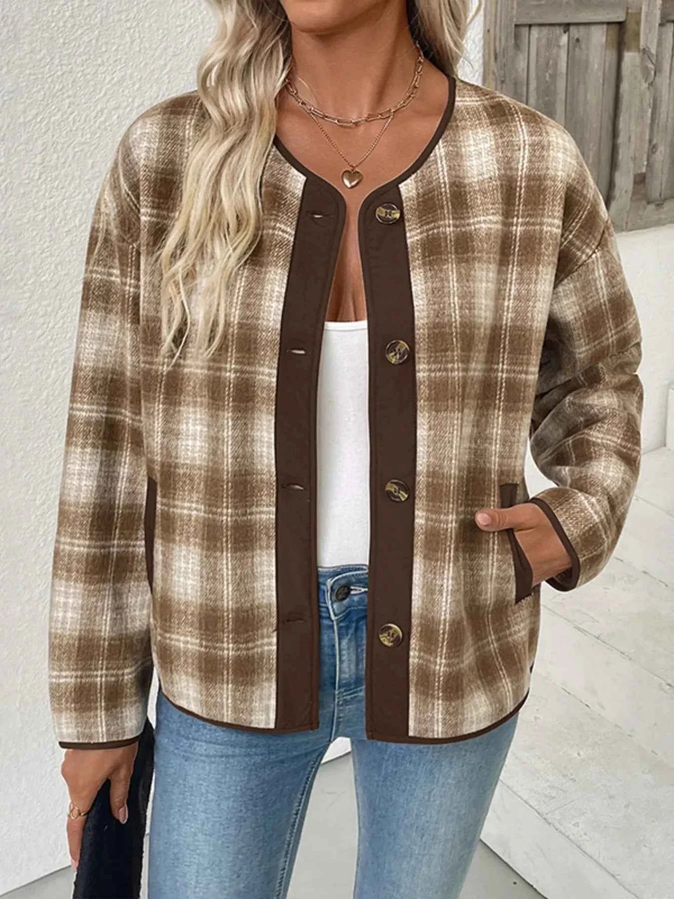 Plaid Long Sleeve Button-Up Jacket 9bd5d46c160f4581bb25f1e6ead31df9-Max-Origin