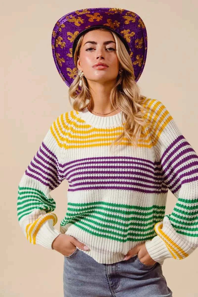 SO ME Mardi Gras Color Striped Raglan Sweater Top 9bd6163af50b442fb6fff4fbdffe0434-Max-Origin