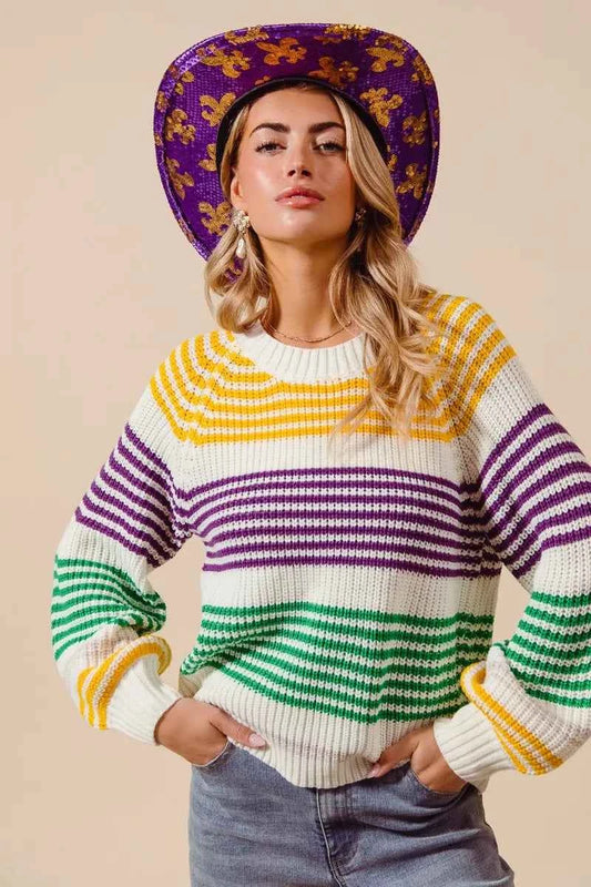 Mardi Gras Color Striped Raglan Sweater Top 9bd6163af50b442fb6fff4fbdffe0434-Max-Origin