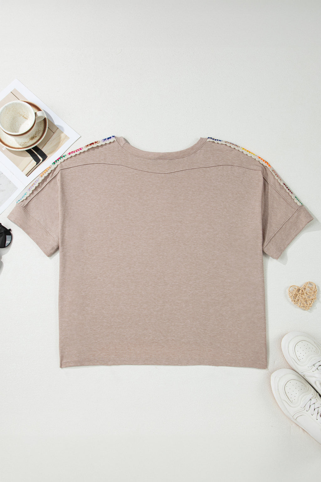 Parchment Granny Square Crochet Detail Loose T Shirt 9bd69d005daa337d