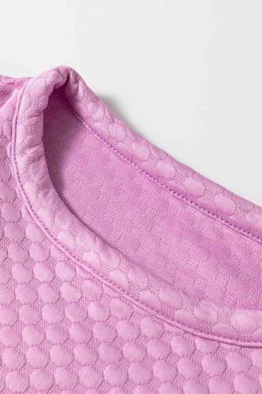 Solid Textured Round Neck Puff Sleeve Blouse 9be415da-45f3-47a0-ab86-76b70516e6cb