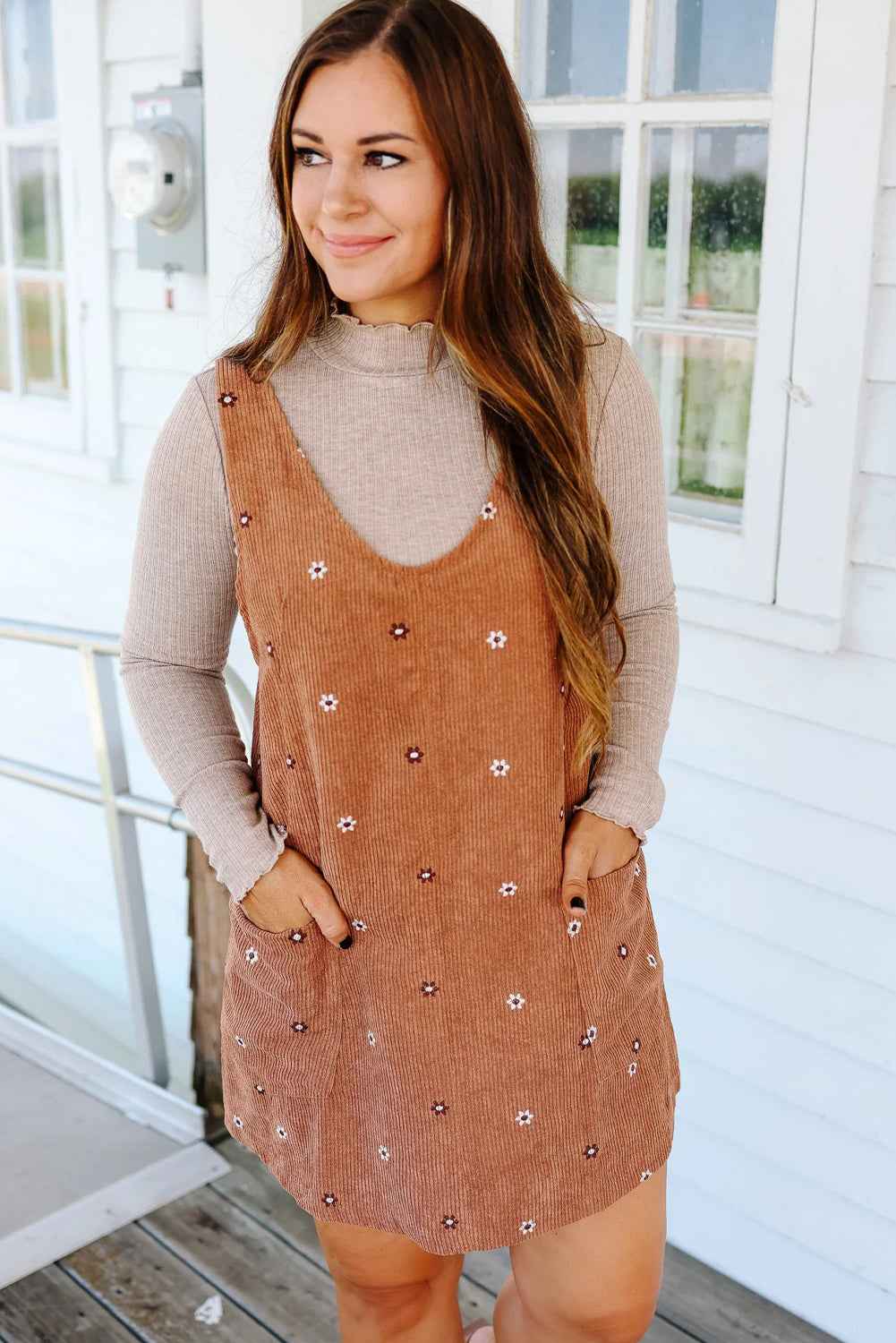 Gold Flame Flower Embroidered Corduroy Overall Mini Dress 9bea21b7689a8ab9