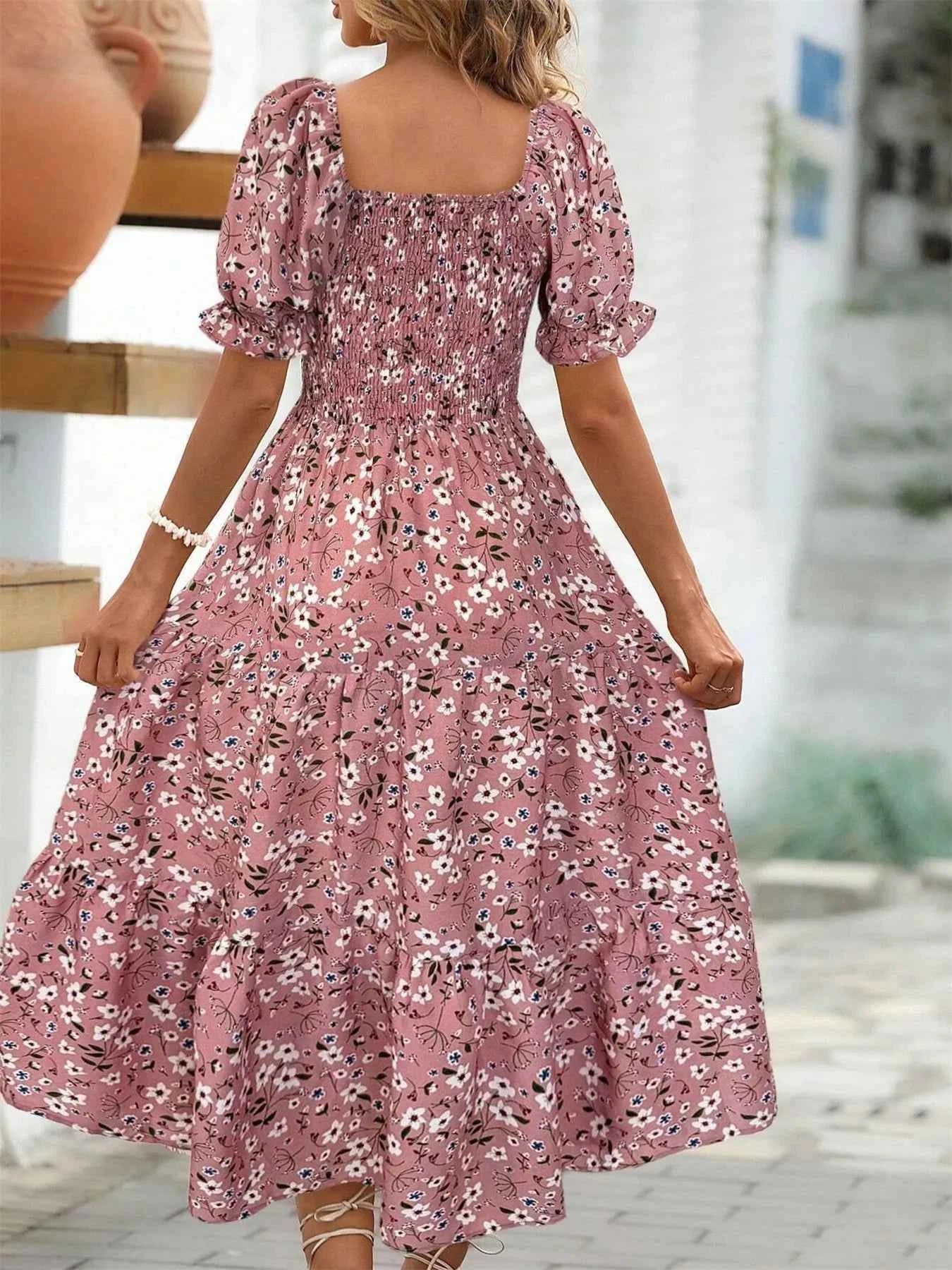 Floral Print Puff Sleeve Tiered Midi Dress 9beb826a-1292-4fb3-99ca-3eef8adcdfb2-Max-Origin