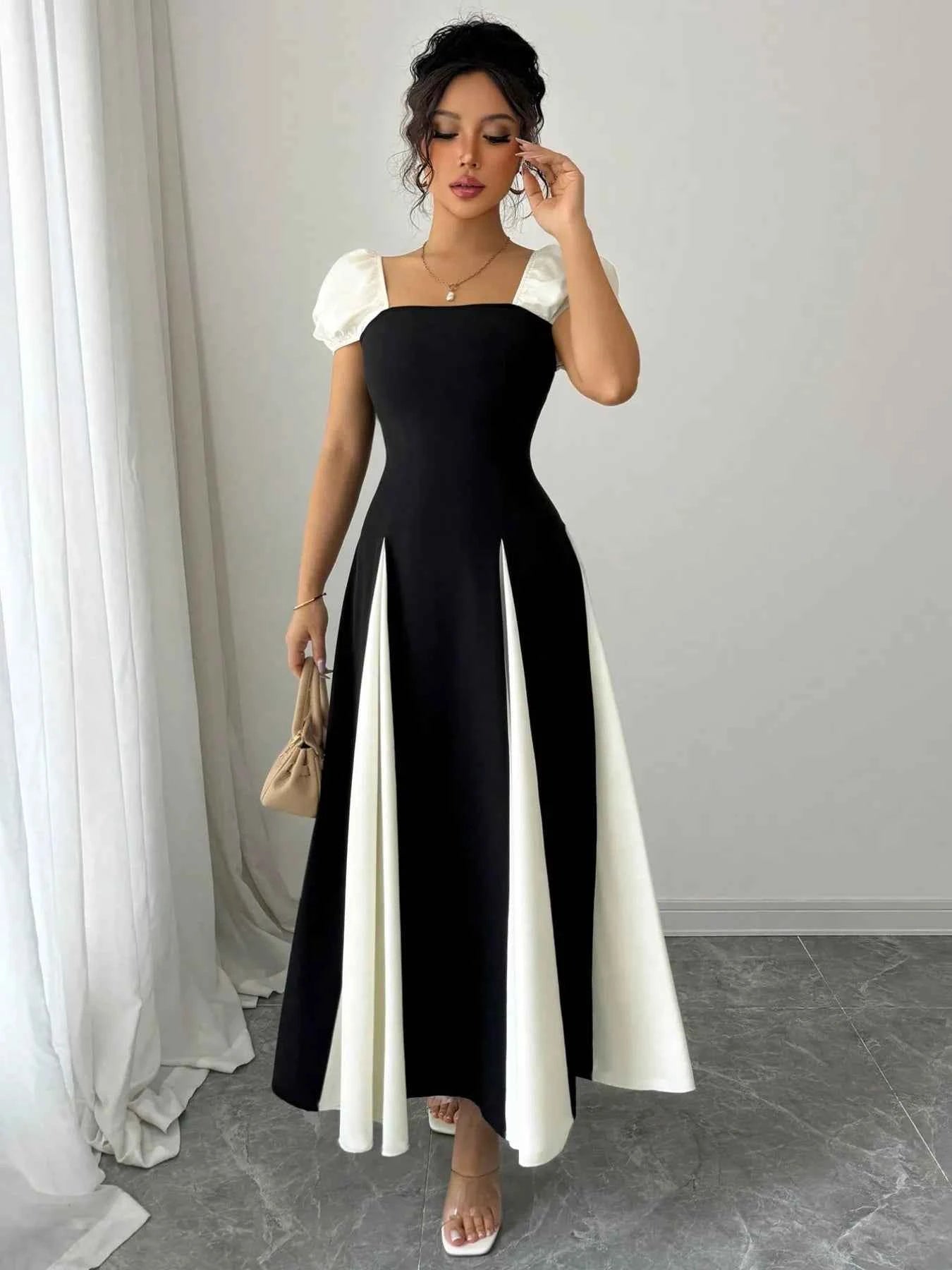 Contrast Puff Sleeve Midi Dress 9bf58907-76f1-4318-84c6-7a9e590fbfe3-Max-Origin