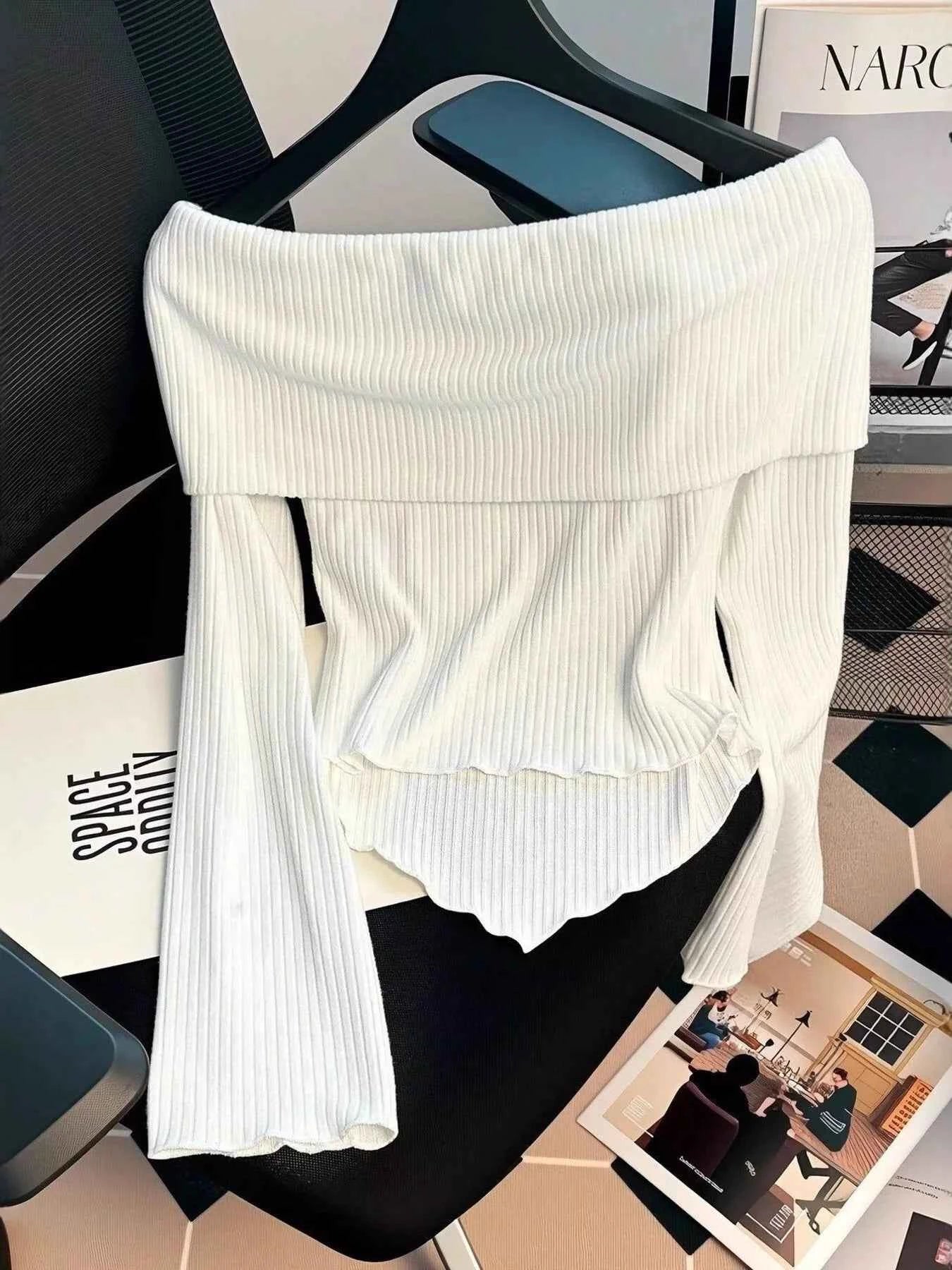 Off-Shoulder Bowknot Ribbed Knit T-Shirt 9bf833c1961143f5b85a5082de0b4cb4-Max-Origin