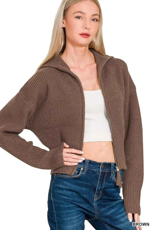 Ribbed Collared Zip Up Sweater Cardigan 9bfe562799774ab483950825a80b15de-Max-Origin