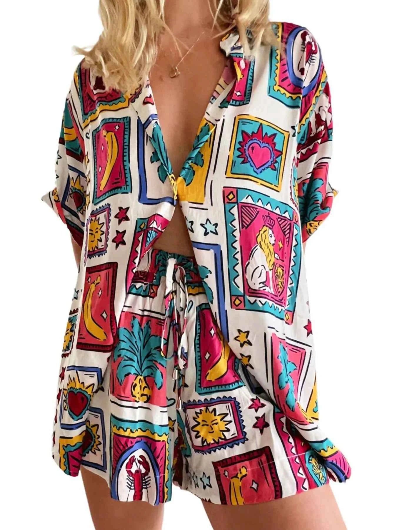 Printed Button Up Shirt and Shorts Set Red-Violet 9bff8d73-276a-45b4-882f-37cfd38d321f-Max-Origin