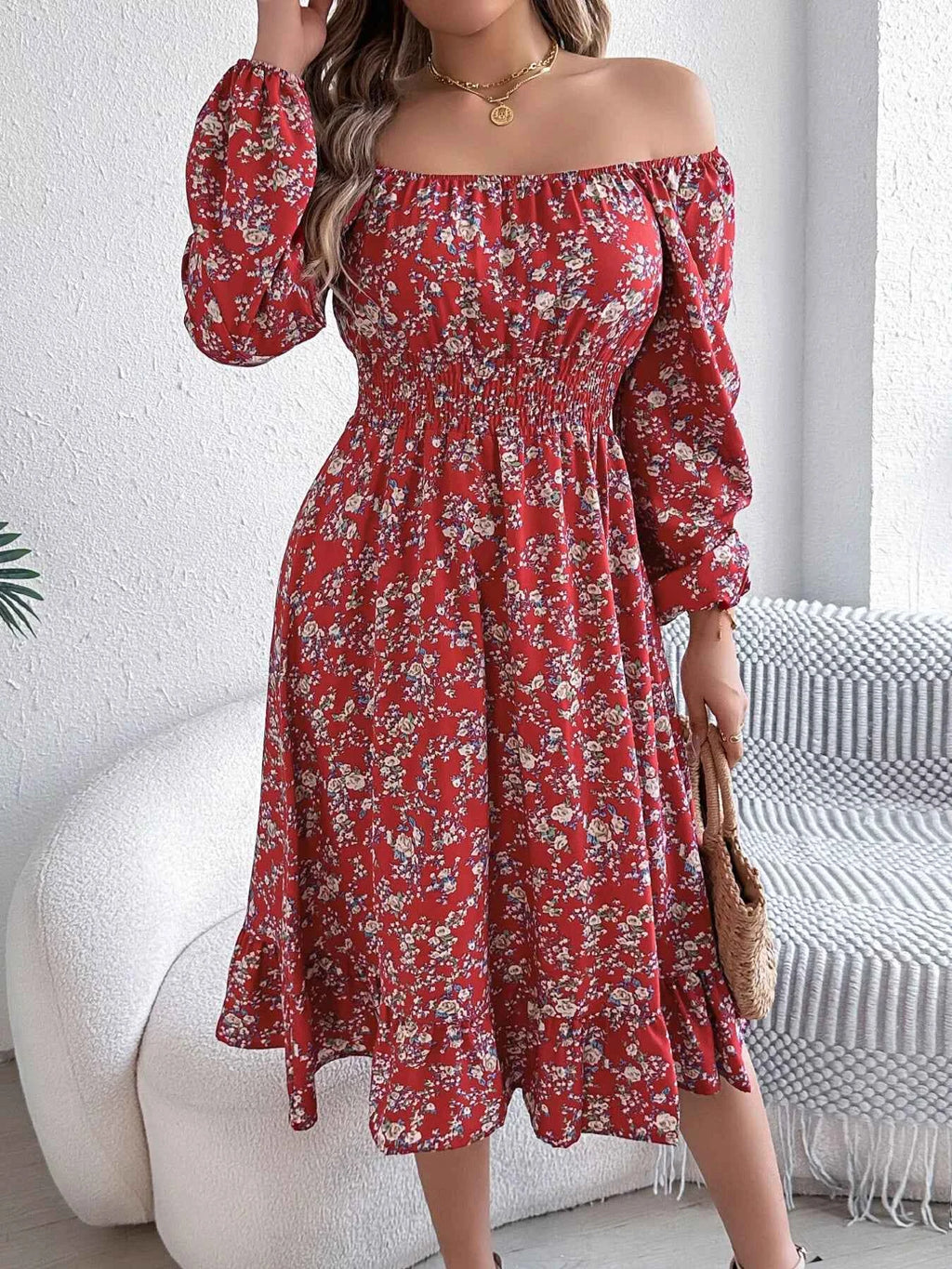 Floral Print Long Sleeve Square Neck Midi Dress 9c0e1dbb35b44a9a8752b69ec11ff2b0-Max-Origin