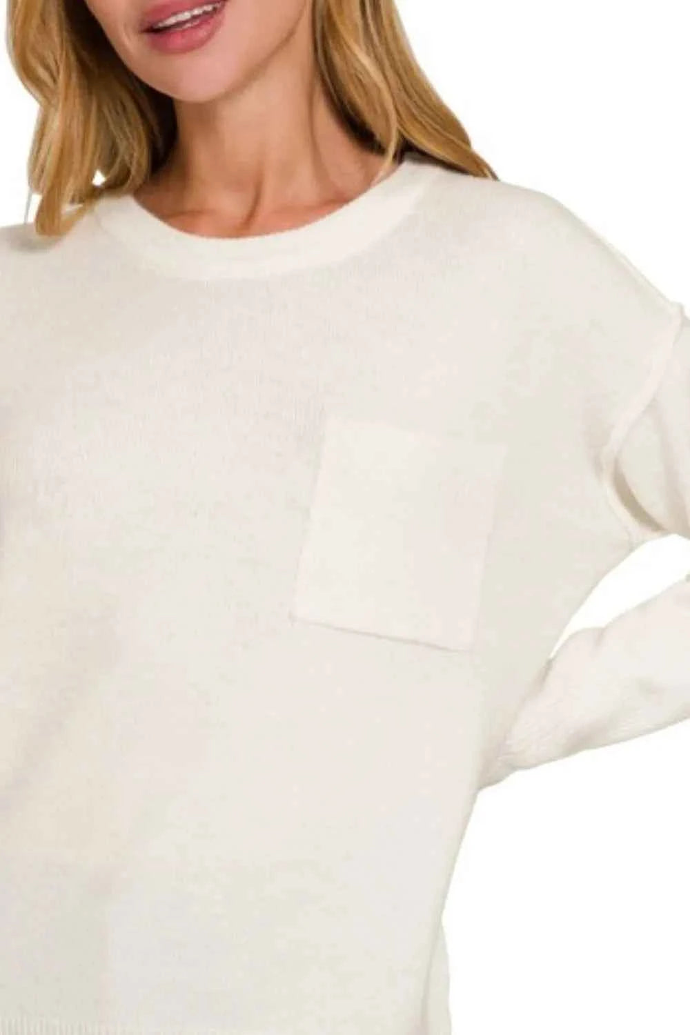 Zenana Melange Hi-low Hem Round Neck Sweater 9c19a694-aaa9-47ea-98bc-0cb816d9240b-Max-Origin