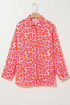 Rose Leopard Print Button-Up Crinkle Shirt