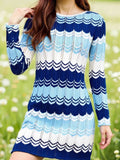 Openwork Wave Pattern Long Sleeve Sweater Dress Blue 9c1f2d26-18c3-44e7-a3c1-0e64a3593d18-Max-Origin