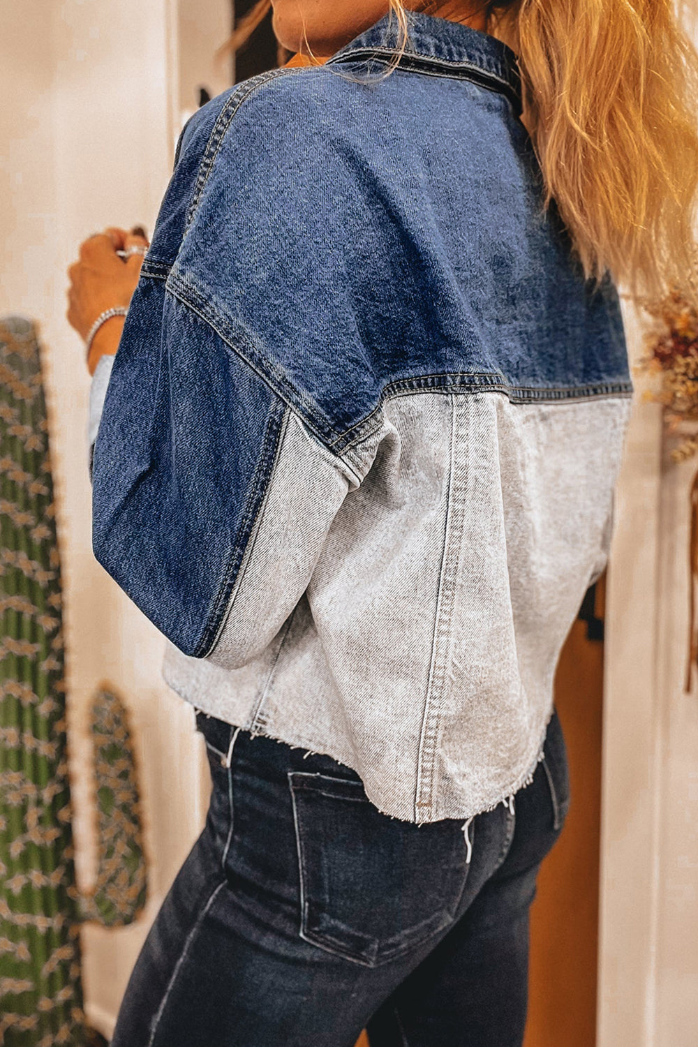 Dusk Blue Patchwork Flap Detail Distress Denim Jacket 9c27b037be179904