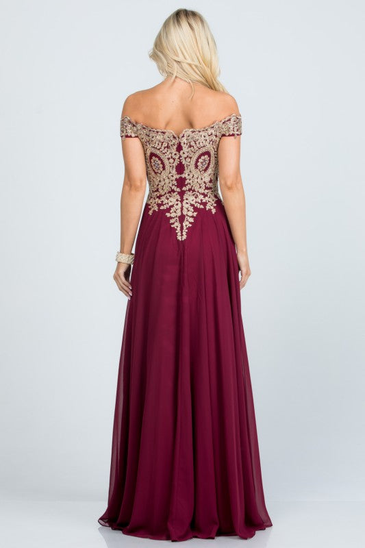 Off Shoulder Evening Gown – Gold Lace Appliqué Chiffon Dress for Women 9c2ab096-a2e9-4c17-84d3-0cdaf5fbd8f1