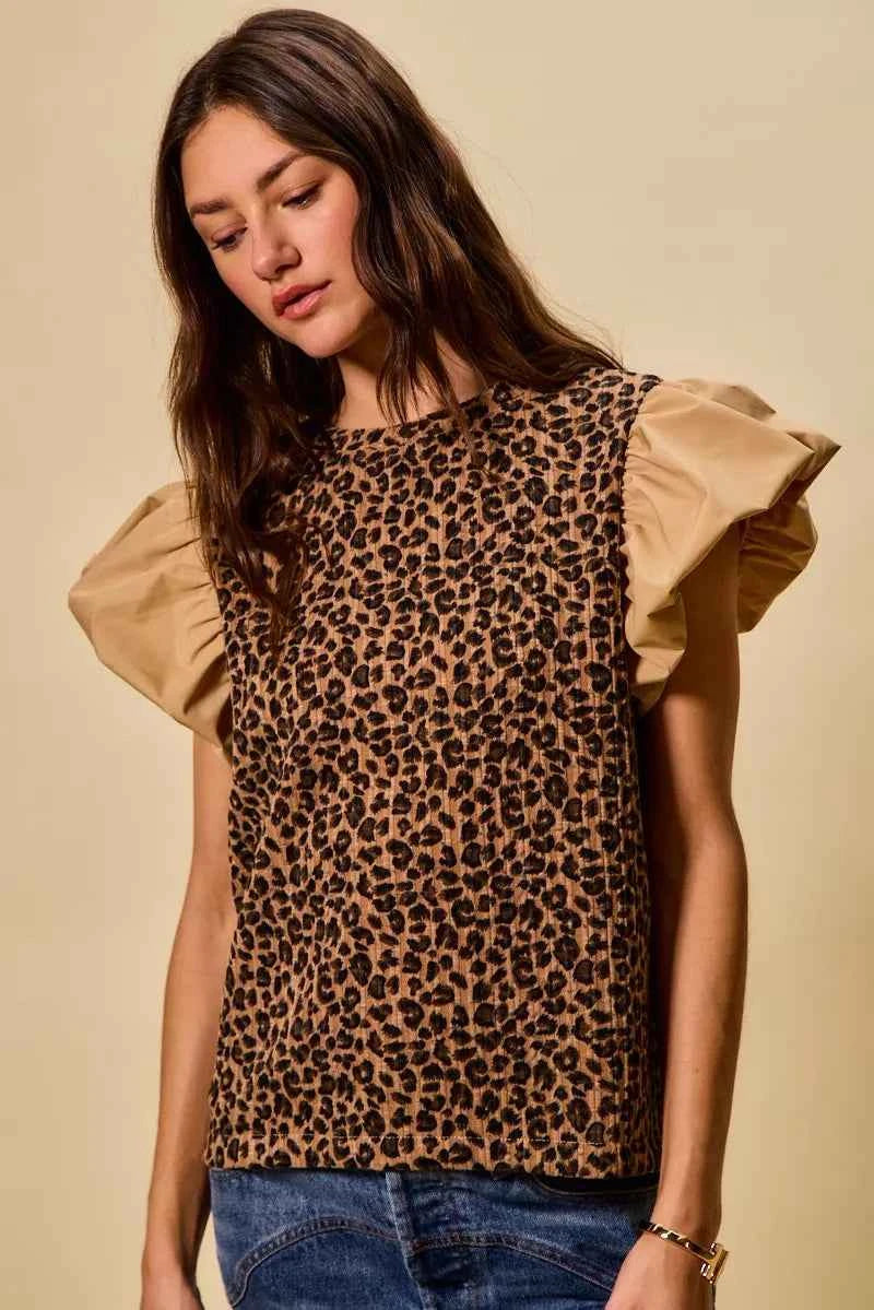 SO ME Leopard Pointelle Knit Top with Puff Sleeves 9c2c5266bb4e4caea061cc4d750546d0-Max-Origin
