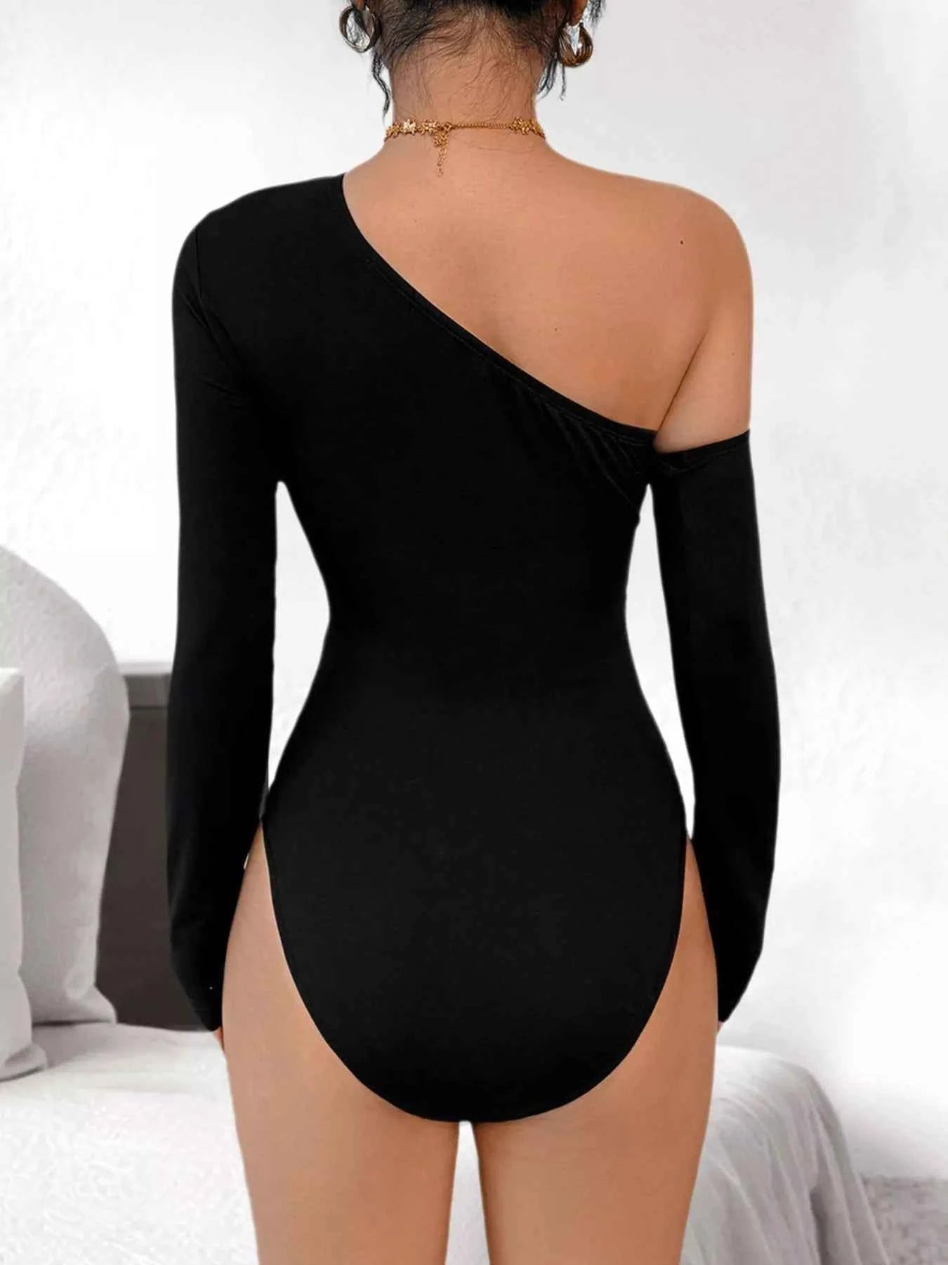 Flower Long Sleeve Single Shoulder Bodysuit 9c2f1f3f-d9f8-4ede-bed9-912441dec84f-Max-Origin