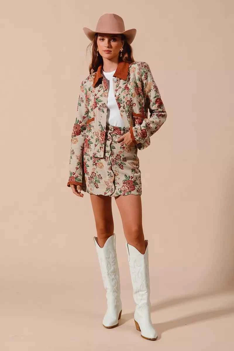 SO ME Floral Jacquard Button Front Mini Skirt with Scall 9c3341f6cae64e4b954de2faa65e9b31-Max-Origin