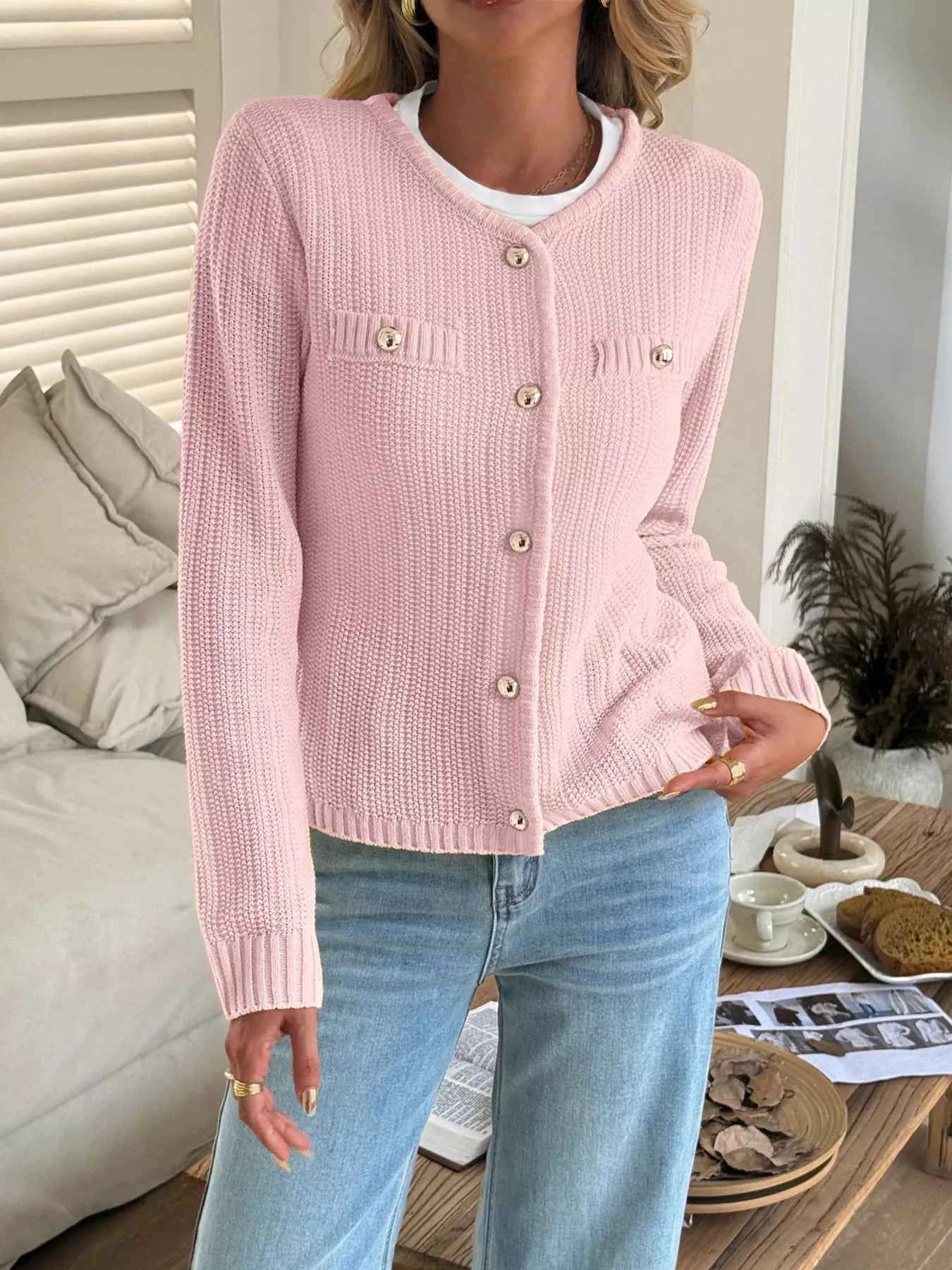 Button-Front Ribbed Long Sleeve Cardigan 9c33b0c7749147f18494e5adee49a4b4-Max-Origin