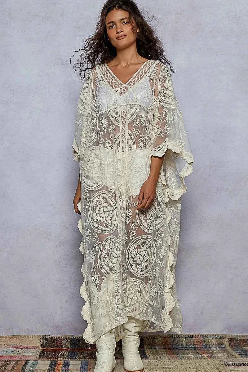 POL Lace Embroidered Beach Cover Up Kaftan 9c3c8d3e-559e-458e-a08e-a048dc260174-Max-Origin