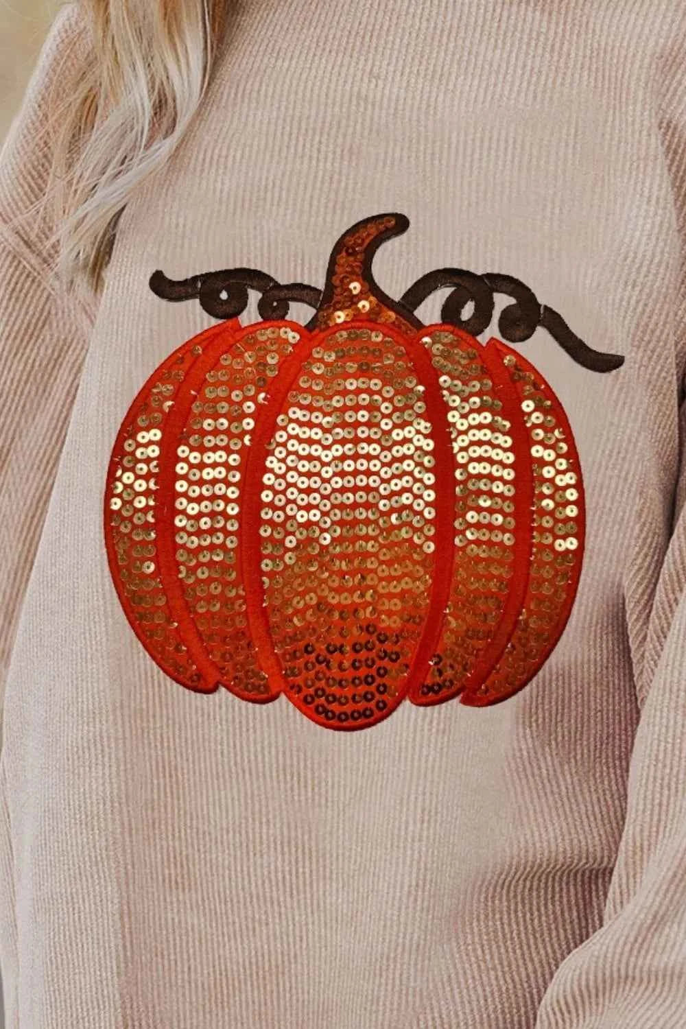 Sequin Pumpkin Round Neck Long Sleeve Sweatshirt 9c47cbee-759d-449d-aaac-9766ea487fee-Max
