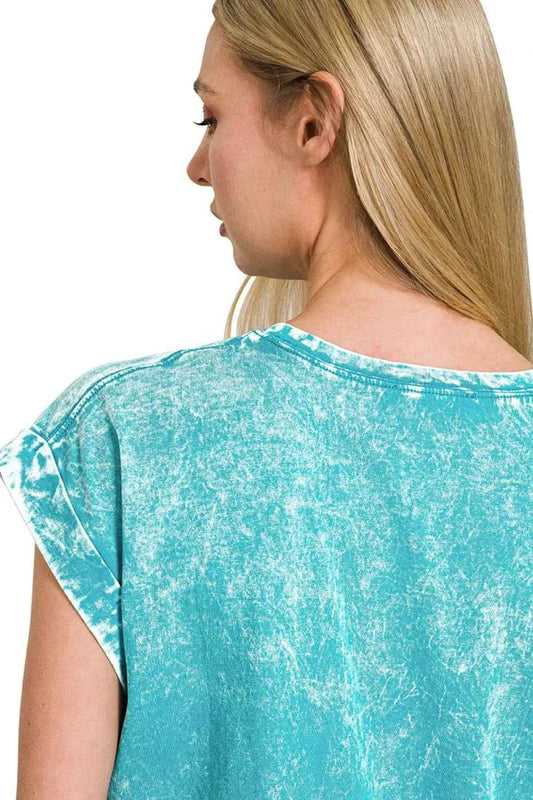 Crinkle Washed Round Neck Folded Short Sleeve Tee 9c4c0084-7a6e-4870-a4d1-074eac3bdc8d-Max-Origin