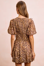 BiBi Leopard Bow Tie Attachable Puff Sleeves Dress 9c4cd370c927443baa8de02e298b4882-Max