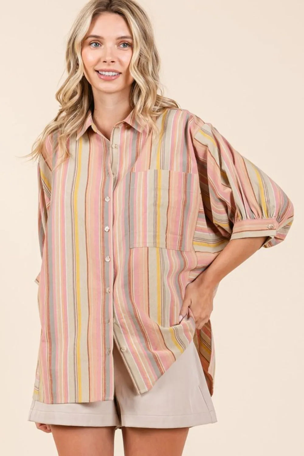 Mittoshop Striped Bubble Sleeve Button Down Shirt 9c4ff277-aace-4f0f-b097-24f916dbae4e-Max