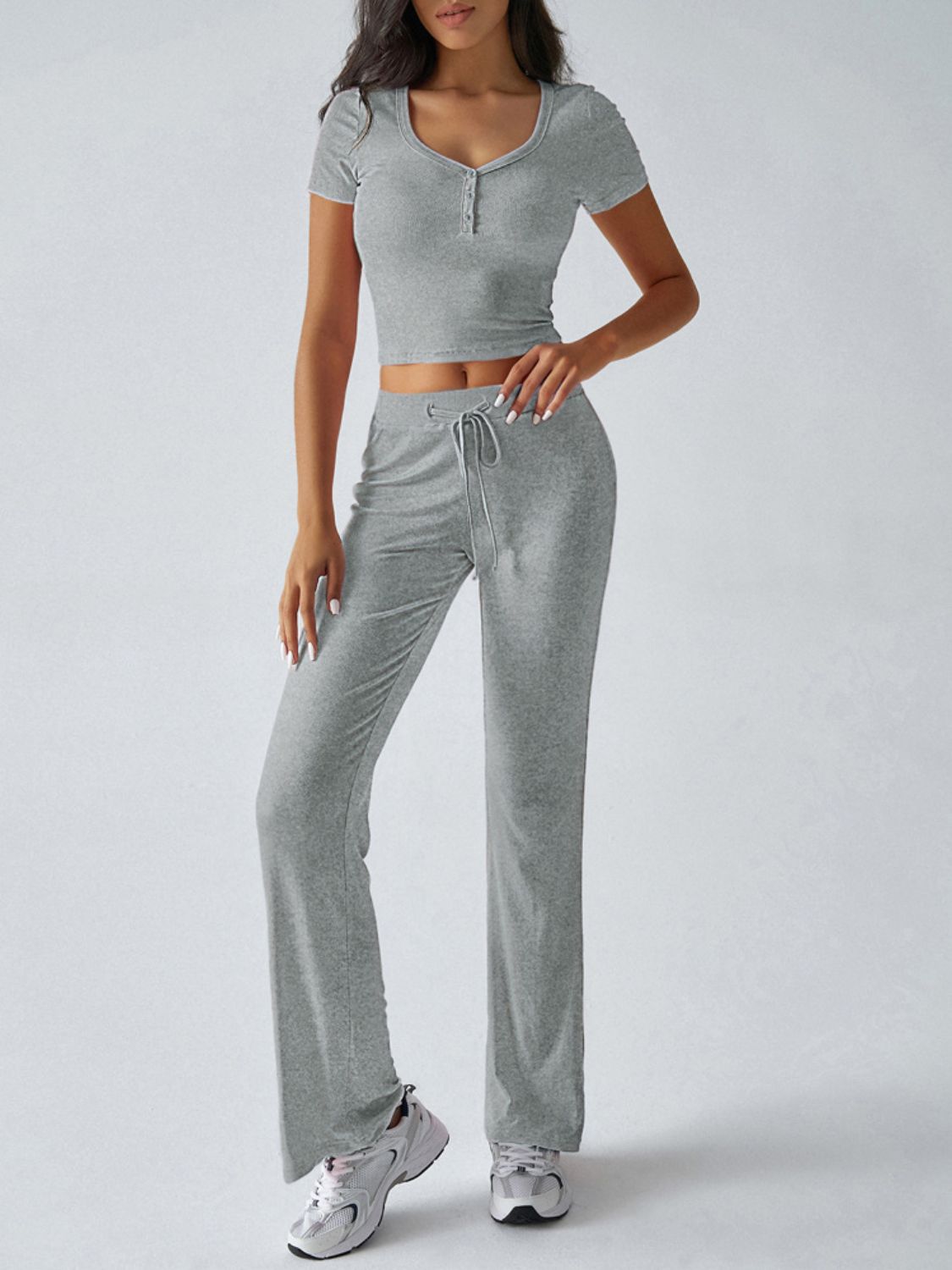 Devine Short Sleeve Top and Drawstring Pants Set