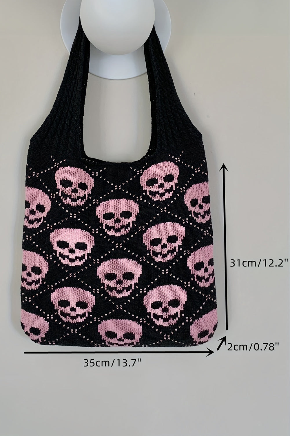 Black Plaid Skull Knit Tote Bag Black ONE SIZE 100%Acrylic 9c57367101a10d29