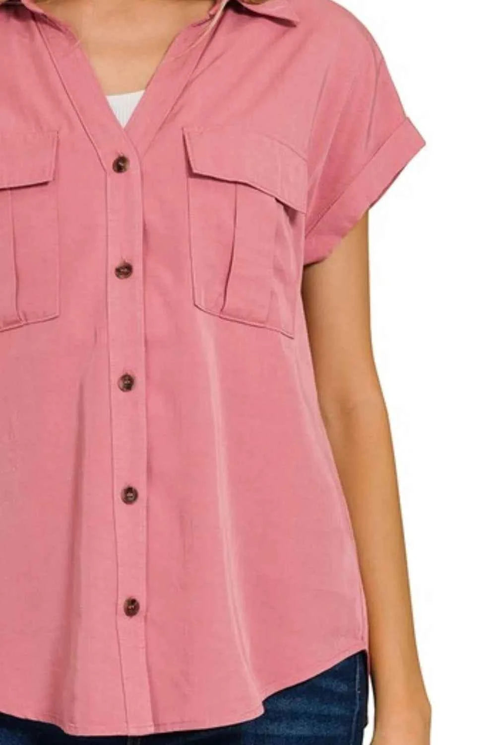 Tencel V-neck Collared Top W Front Flap Pockets 9c585334-91ed-4655-a11c-004488884c7f-Max-Origin