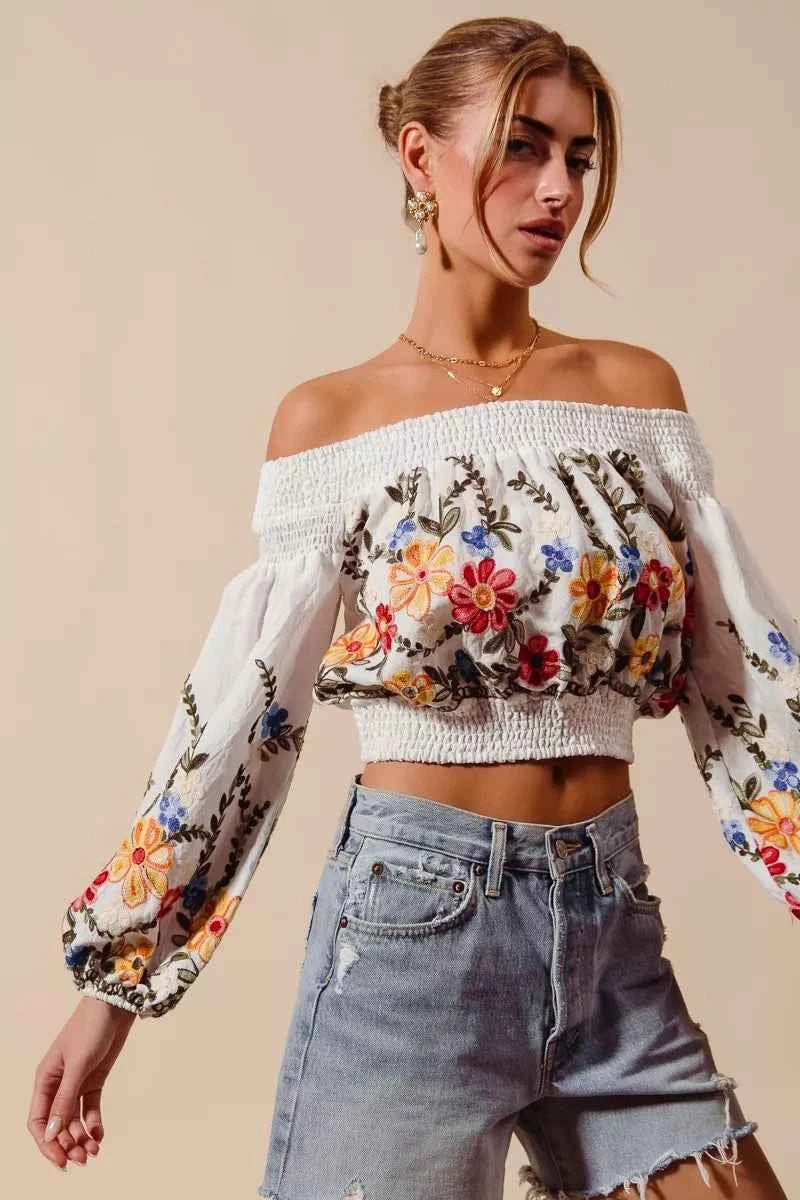 SO ME Floral Embroidered Off The Shoulder Crop Top 9c6427bc15af4adb8155c25ae91df3ae-Max-Origin