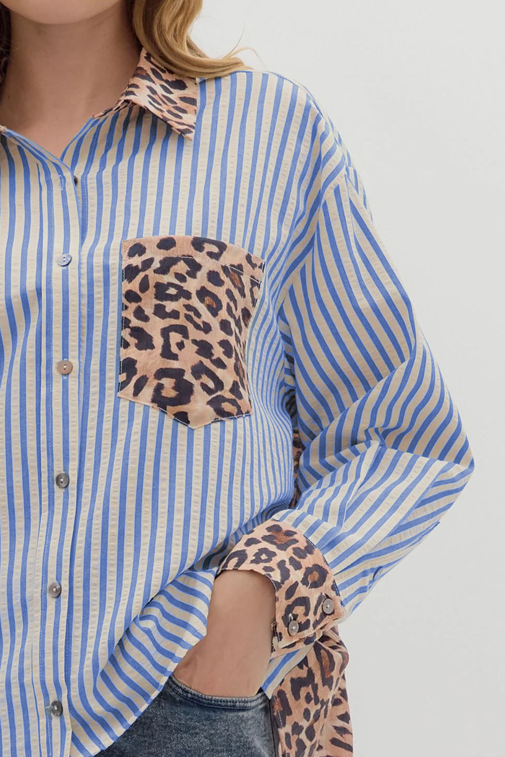 Sky Blue Leopard and Striped Patchwork Button Shirt 9c666199da882f5e