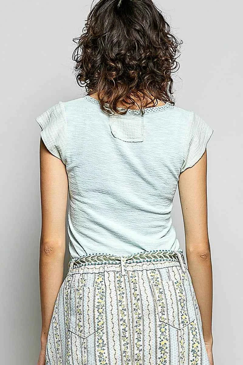 POL V-Neck Lightweight Textured Short Sleeve Knit Top with Lace Trim 9c6830dd-a7d7-4932-8ebd-275cd6e4ab3d-Max-Origin