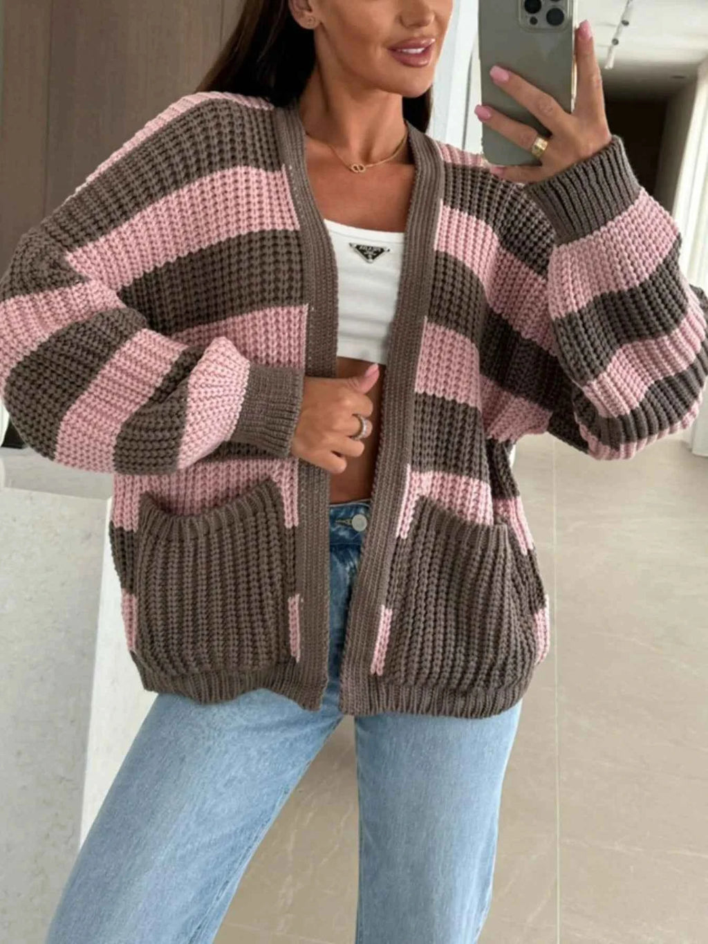 Striped Open Front Long Sleeve Cardigan 9c68b3e9-2a35-4d3e-a5c9-dff4d29dd070-Max-Origin
