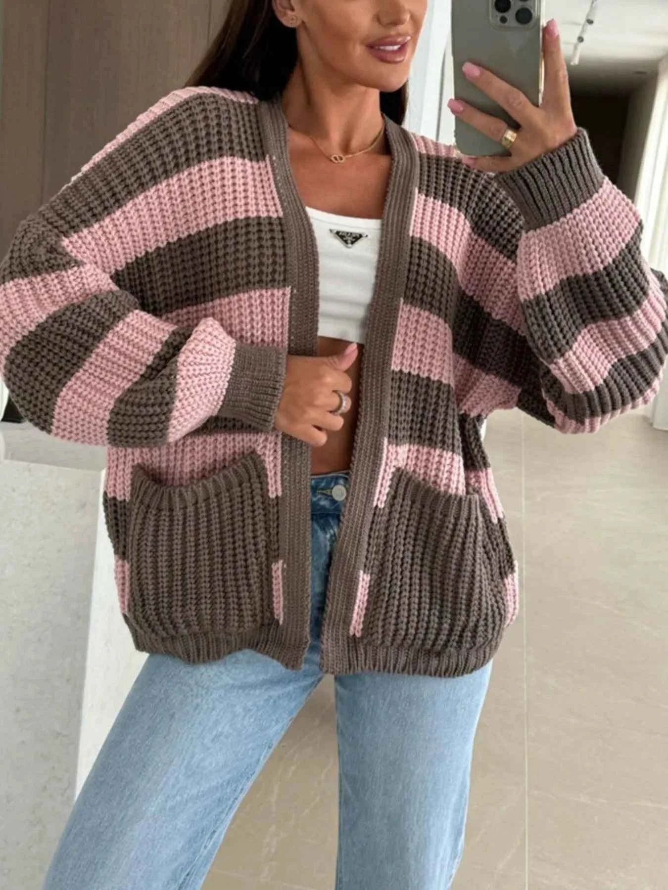 Striped Open Front Long Sleeve Cardigan 9c68b3e9-2a35-4d3e-a5c9-dff4d29dd070-Max-Origin