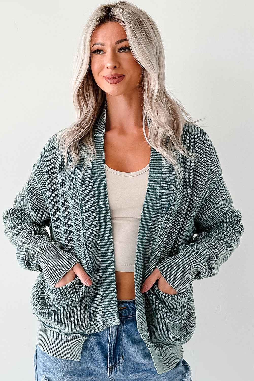 Chestnut Mineral Wash Exposed Seam Patchwork Knit Open Sweater Cardigan 9c6d97b6af6a5e48