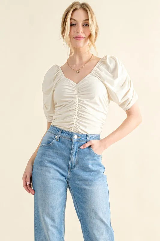 Buttery Soft Ruched Jersey Bodysuit - 100% Polyester Ivory 9c73dc46770a465488e853e32319a080-Max-Origin