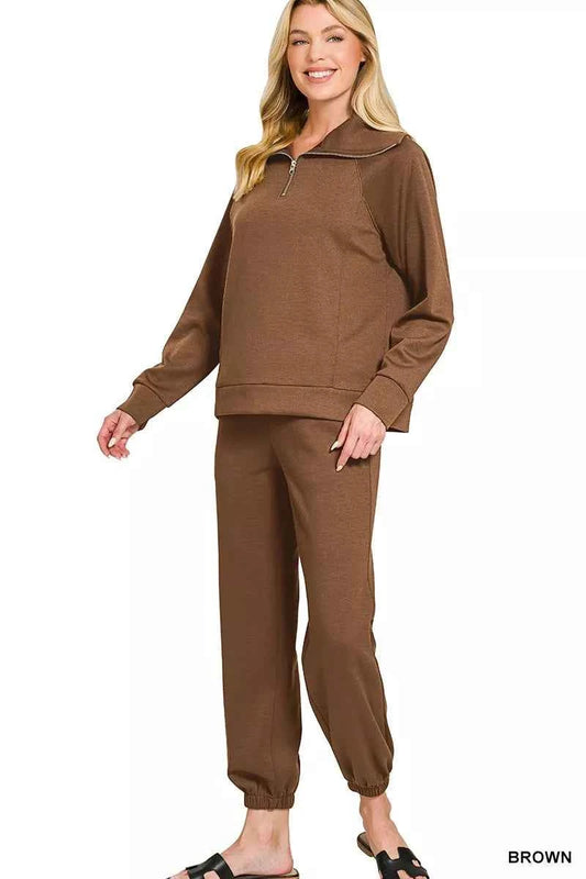 Zenana Scuba Half Zip Sweatshirts and Joggers Set 9c7b9e937b3c46208d5d51a335bf96b5-Max-Origin
