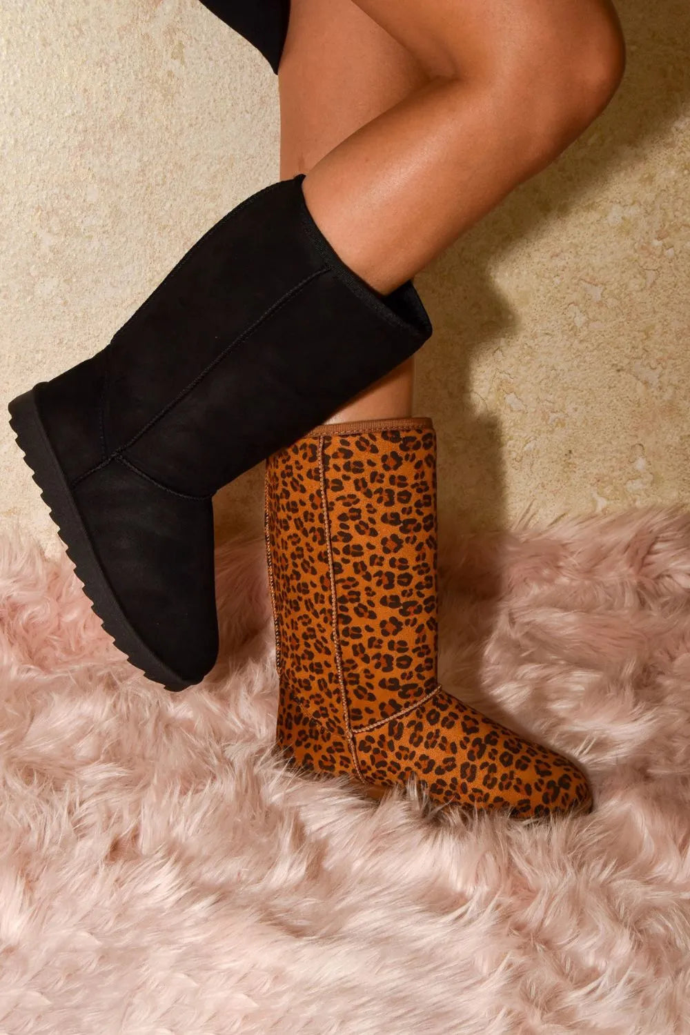 WILD DIVA Leopard Suede Round Toe Boots Leopard 9c7bad49-bf8f-42f4-952e-7b0435073904-Max
