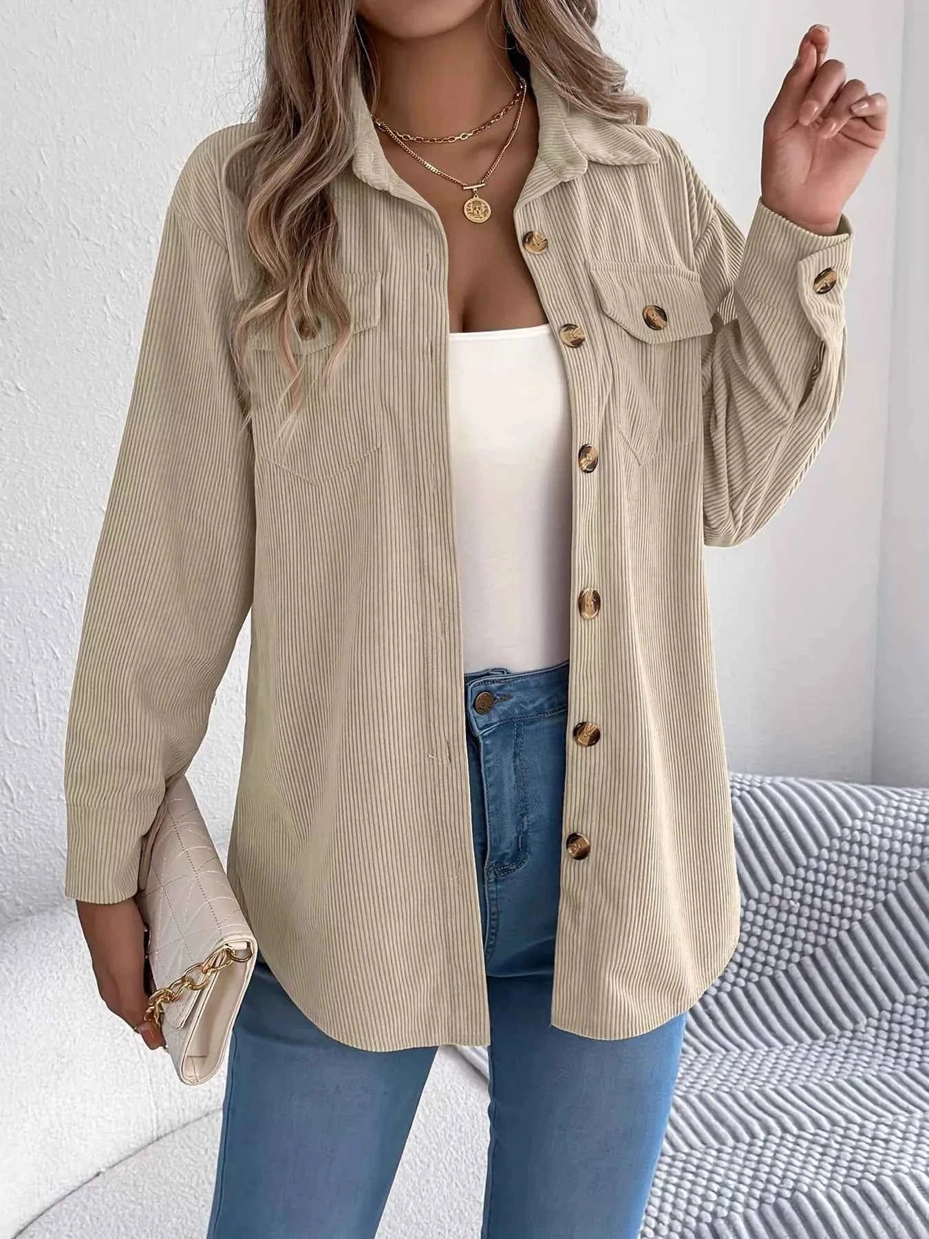Corduroy Button-Up Long Sleeve Shacket Apricot 9c7e640d091d442a9395ed9ad0130e76-Max-Origin