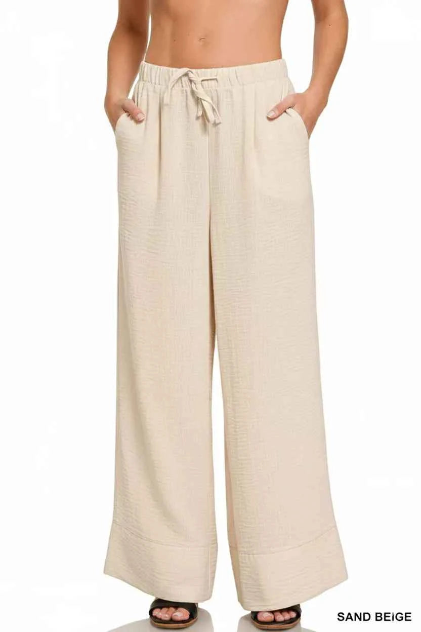 Zenana Woven Airflow Drawstring Pants 9c7eb9af-feb6-4ee5-8f41-74c5ce158459-Max-Origin
